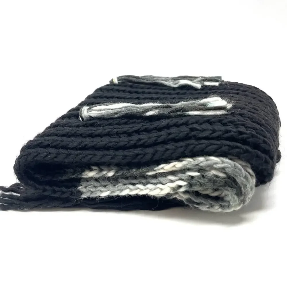 Renee's NYC Women's Soft Knit Wool Blend Scarf w/ Fringe in Black and White
